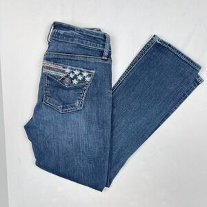 VTG Embroidered Silver Jeans Denim Capris American Flag Women's 25 Distressed